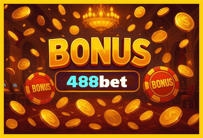 Imagem promovendo bônus 488BET com recompensas imperdíveis.